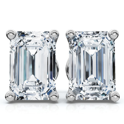 Smaragdschliff Diamant Krappen Ohrstecker 14 Karat Gold Lab Grown