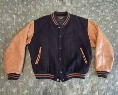 Brooks Brothers Varsity Letterman Jacket Mens Larg Wool Leather Sleeves USA
