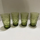 VTG Anchor Hocking Lido Milano Avocado Green Crinkle 4" Juice Set  Lot 4