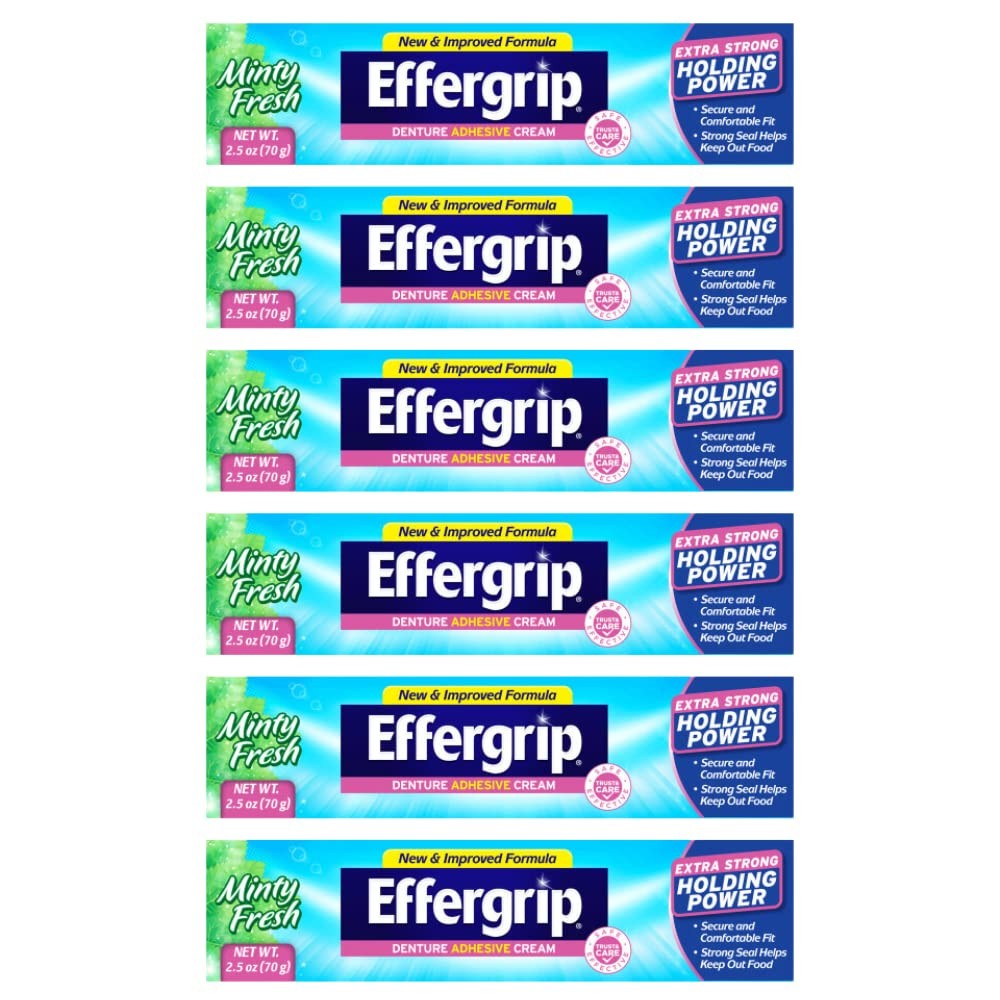 Effergrip Denture Adhesive Cream, 2.5 Ounce (Pack of 6), Clear/Transparent 