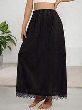 New Gorgeous Feminine Black Silky Polyester Lace Hem Long Half Slip Plus Sz 2XL