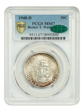 1948-D 50C Booker T. Washington PCGS/CAC MS67 - Classic Silver Commemorative