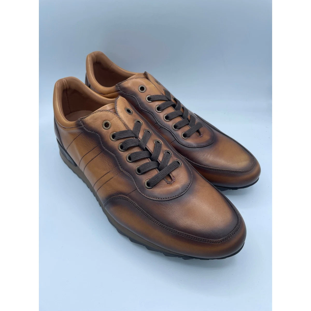 Mezlan Pineda Mens Size 10.5 Shoes Brown Distressed Leather Dress Sneakers Italy Mezlan Rioja Brogue Wingtip Slip On Loafer - Brown Leather  main image 3
