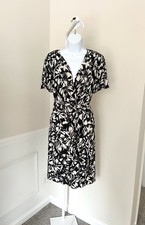 RALPH LAUREN Faux Wrap V Neck Dress Ruched Short Sleeve Stretch Black Women’s 10
