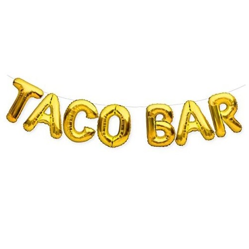 TACO BAR Balloons Banner Gold Party Decorations Sign