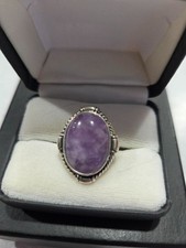 Charoite Purple Russian Ring Oval Rope Ring - .925 Sterling Silver Size 7