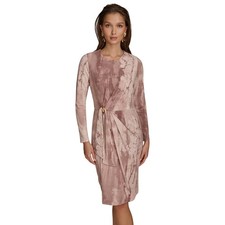Donna Karan New York Women's Long Sleeve Printed Dress in Mink Pink Combo