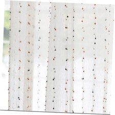 Faux Linen Colorful Pom Pom Sheer Curtains for 55"W x 94"L Pack of 2 Beige