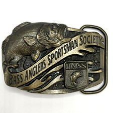 Brass Belt Buckle - Vintage 1980s Bass Anglers Sportsman Society Fishing