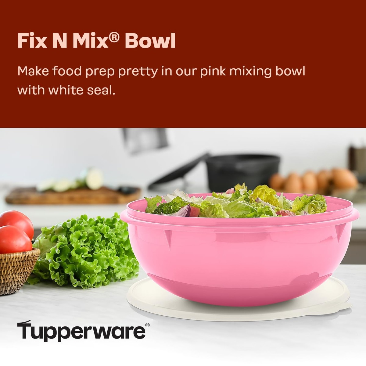 6.5L Pink Mixing Bowl With Airtight Lid For Mixing Serving And