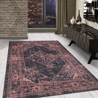 Waschbarer Teppich Orientteppiche Rot Schwarz Flachgewebe Wohnzimmerteppich