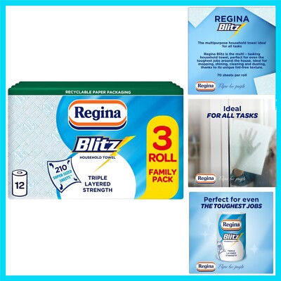 Blitz Küchentücher - 12 Rollen, 3-lagig, hohe Saugfähigkeit, umweltfreundliche Verpackung