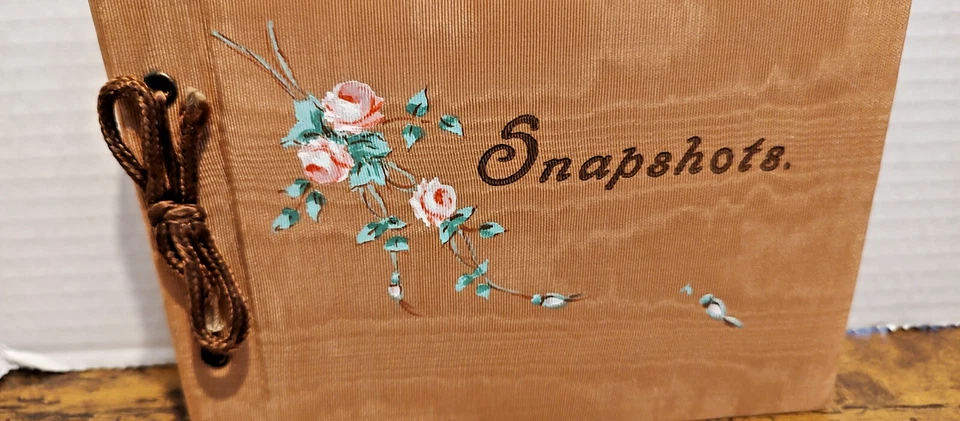 Álbum de fotos instantáneas de colección marrón claro rosa rosas tela cubierta cartón sin usar Foto 2 de 4