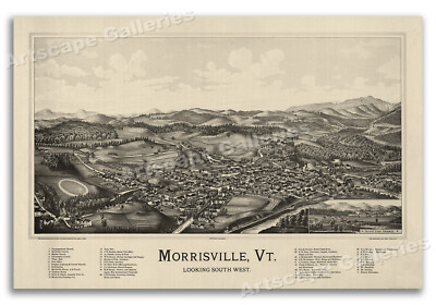 1889 Morrisville Vermont Vintage Old Panoramic City Map - 24x36