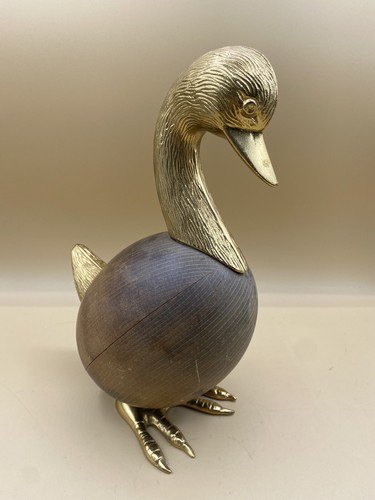 Vintage 1980 Dolbi Cashier Teak Wood Wooden Duck Bird Duck Brass READ