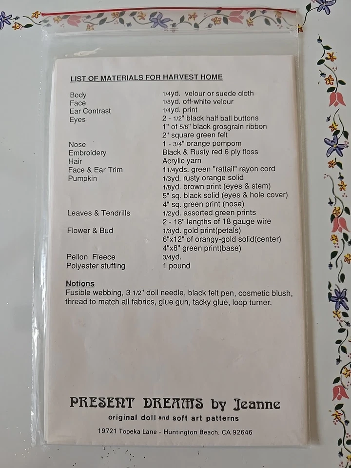 Present Dreams by Jeanne Harvest Home 12" Sewing Pattern Pumpkin With Mouse 1987 - Image 2 of 2