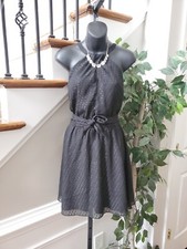 Express Women Black Polyester Halter Neck Sleeveless Knee Length Dress Size S/P