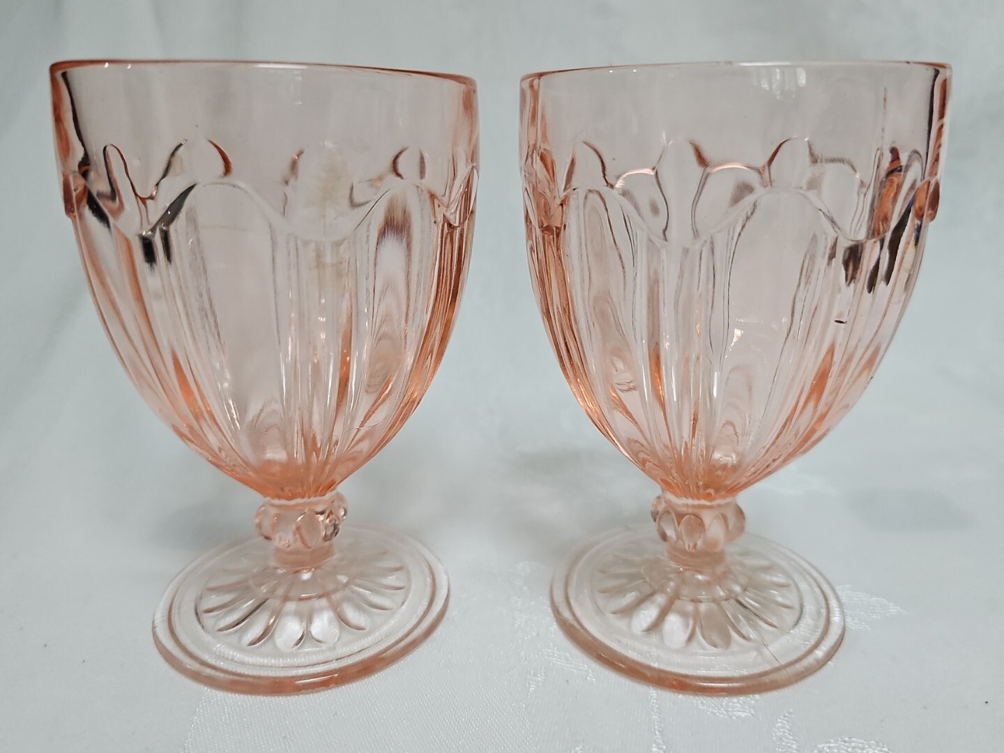2 Hocking Colonial (Knife & Fork) Pink Footed Tumblers 10 oz 1934-36 Lovely EUC