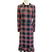 New 2J. Crew Stewart Tartan Plaid Ruffleneck Peasant Midi Dress Size 12