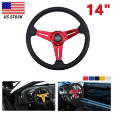 14" PVC Grip+Aluminum Steering Wheel  Aluminum Drifting Deep Dish Red Universal