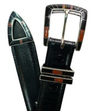 BGM BG Mudd Sterling Silver Inlay Belt Buckle James-Culver Leather Belt 46" 3XL