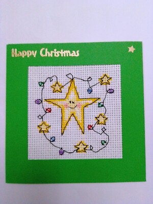 Weihnachtskarte fertig Kreuzstich Stern Lichter 6'' Quadrat