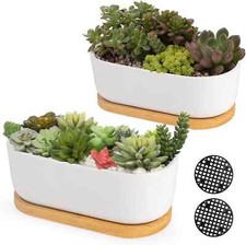 ARVINKEY White Ceramic Succulent Planters Plant Pots NO PLANTS 2 x Rounded Pots