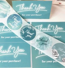 Business Cards, Thank You for Your Purchase Cards, Thank You Stickers Aqua