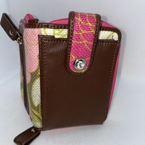 Spartina Wallet Zip Around Pink floral Brown leather trim - Picture 2 of 9