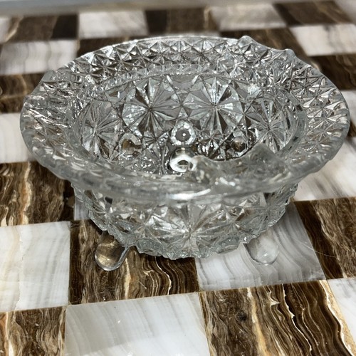 Vintage Fenton Clear Glass Button Daisy Tri-Foot Round Kettle Ashtray MCM - Picture 5 of 5