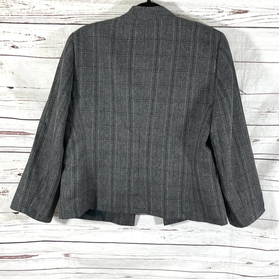 Chaqueta Kasper Mujer’s 12 Gris/Verde Mangas 3/4 Blazer Abierto A Cuadros Foto 4 de 4