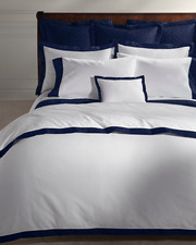 Ralph Lauren 100 Organic Sateen Border Full/Queen Duvet Cover 400 Polo Navy
