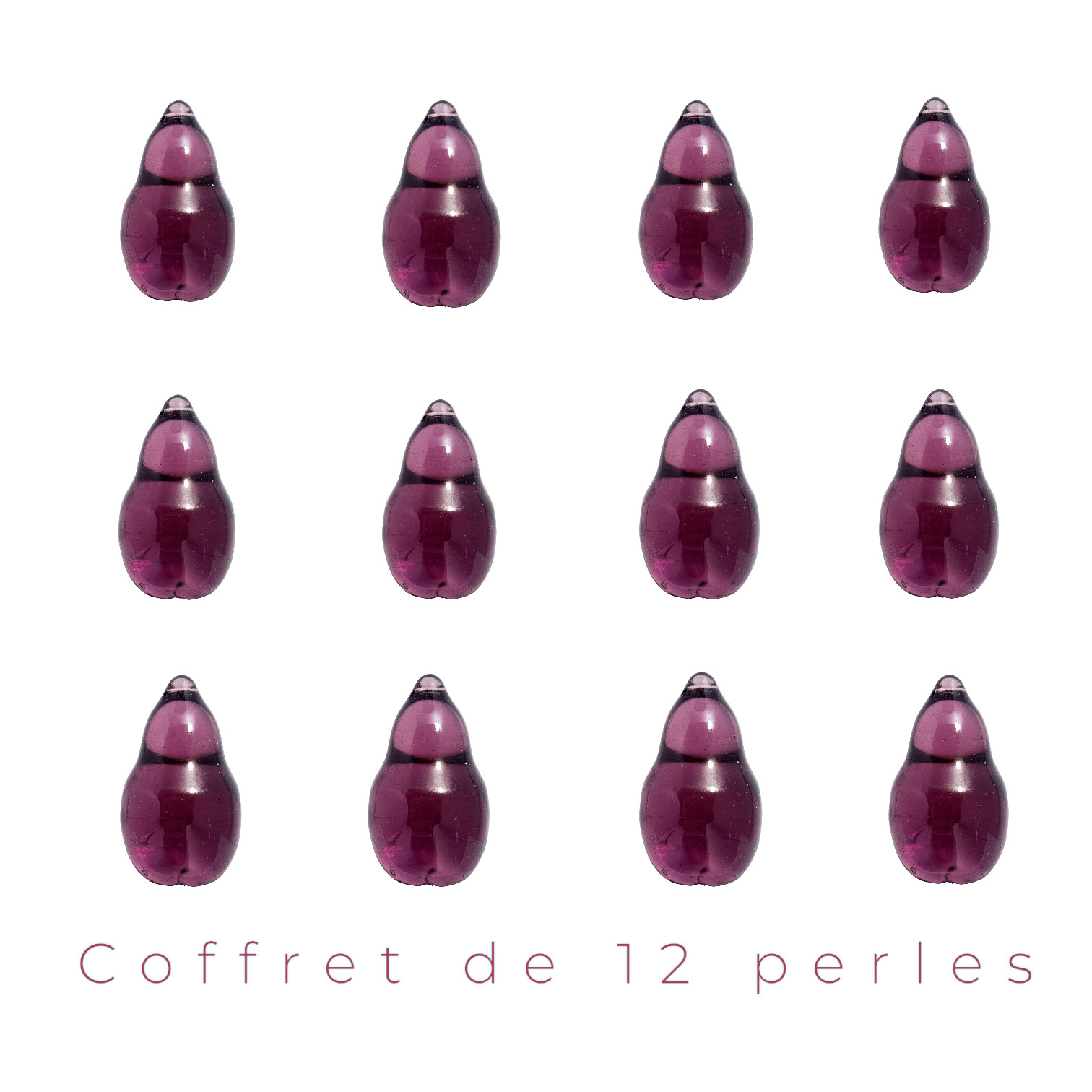 Perle poire grand modèle violet translucide en résine premium lot de 12