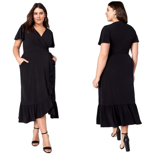 knee length dresses for ladies Maria Puff Sleeve Midi Dress - Black