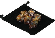 New Chessex Polyhedral Dice with Bag Gold Lustrous 7 Piece Set DnD RPG CHX 27493
