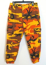 Women's SZ L Orange Camouflage Cargo Pants street military Joggers camo