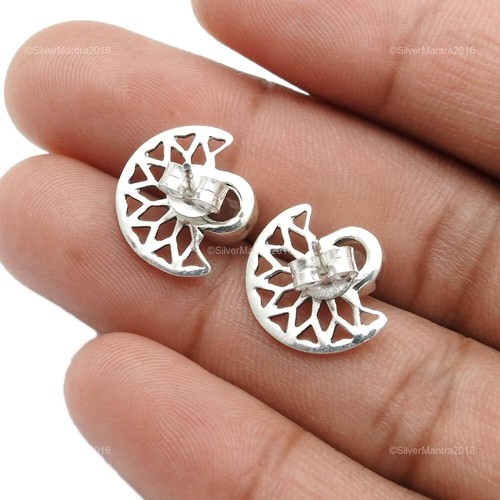 Round Rose Quartz Gemstone Ethnic Stud Post Anniversary Earrings Sterling Silver - Picture 5 of 7