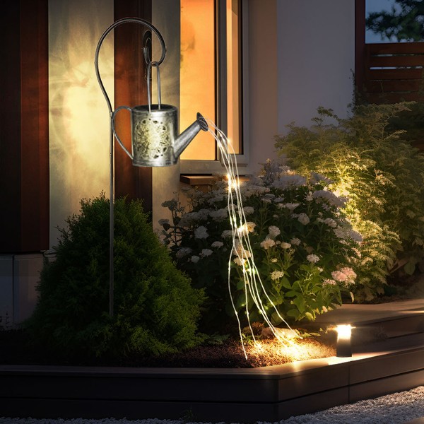 Solarleuchte Stecklampe AußEnleuchte Led GießKanne Silber Erdspieß Gartendeko-image