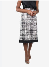 Prada 2021 ALTERED Black/White Tweed Knit Frayed Edges A-Line Skirt sz 42