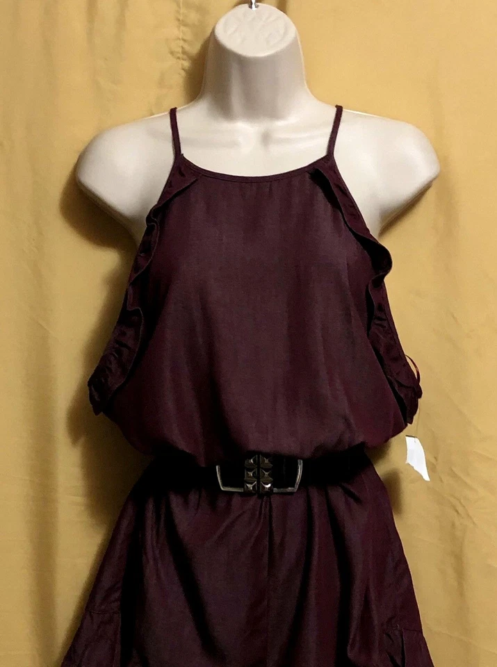 Ambiance Juniors Damas Vino Borgoña 1 pieza Mameluco Mono Ajustable correas volantes L Foto 3 de 4