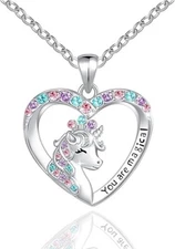 Unicorns Gifts for Girls Unicorn Necklace for Little Girls Women CZ Unicorn Hear