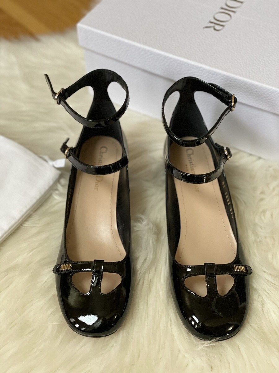 NIB $1190 Dior Black Aime Ankle Ballet Low Heel Flats | eBay