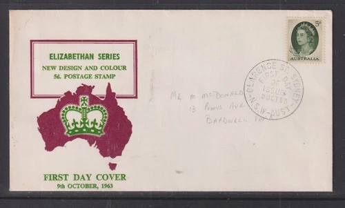 Australia "Parade"  1963 - 5d Queen Green First Day Cover  Sydney to Bardwell Pa