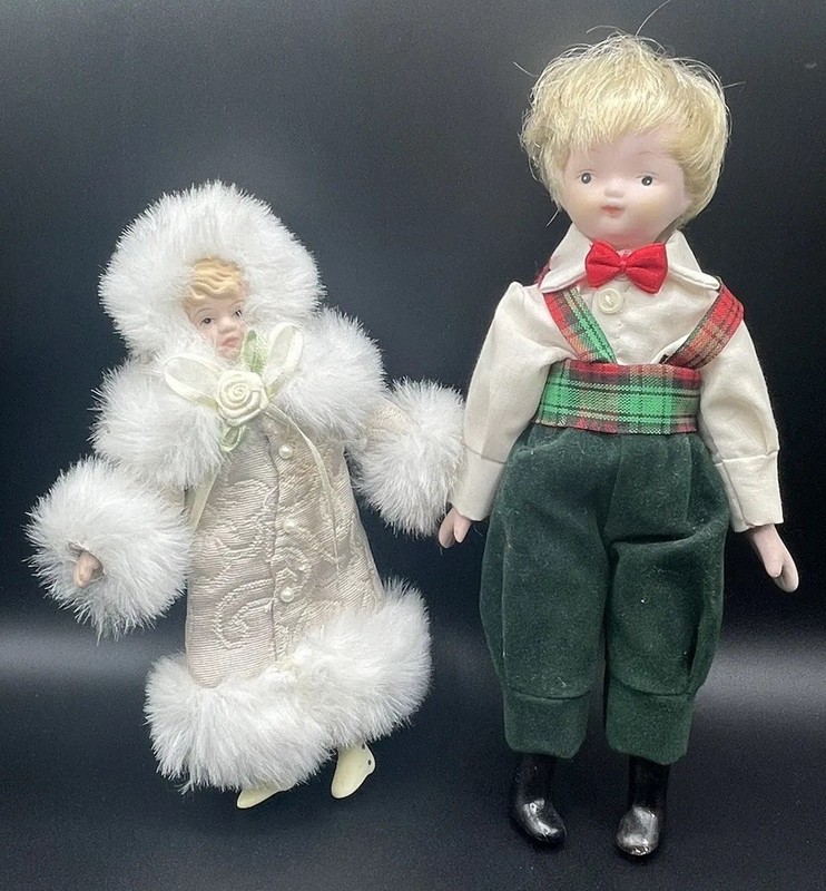 Vintage Porcelain Dolls Boy & Girl ~ Beautiful Quality Clothing In Great Cond
