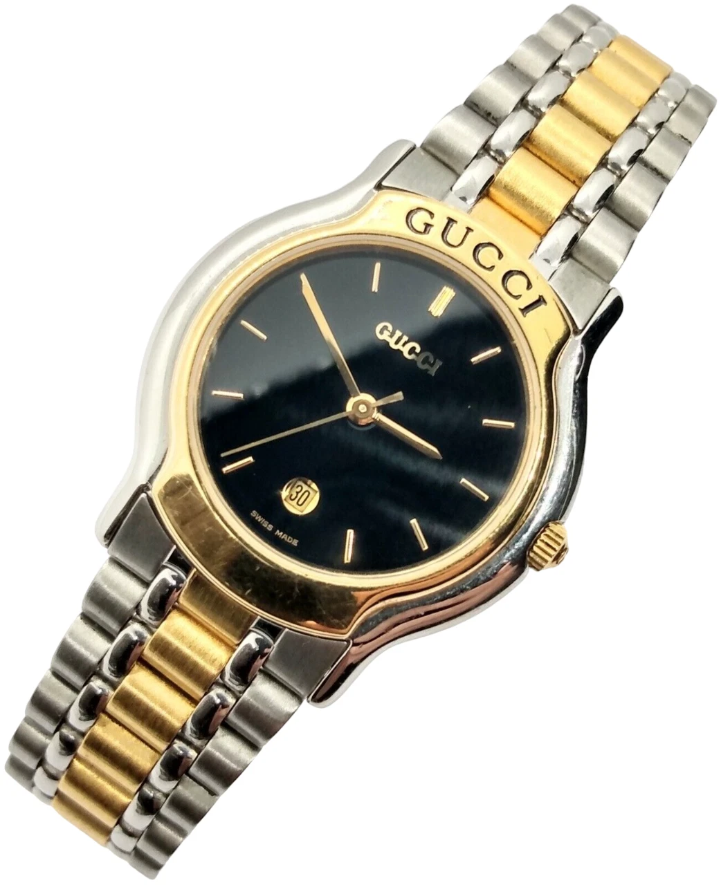 Montre Femme Gucci 8000L Quartz Bicolore Plaqué Or Acier Inoxydable   Pile Neuve