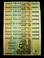 10 pcs x Zimbabwe 20 Billion Dollar banknotes paper money currency-2008/AA or AB