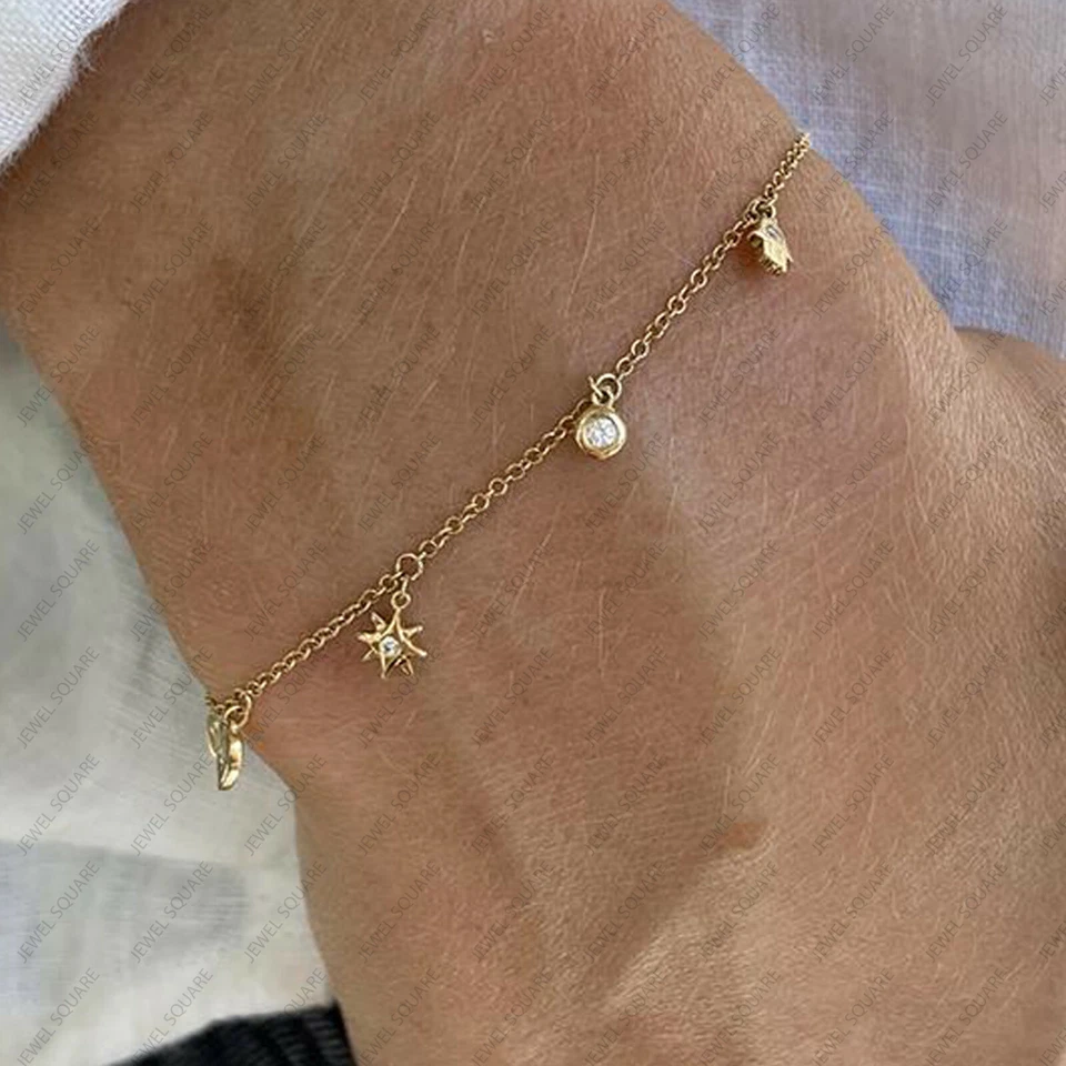 Natural Diamond & Chain Bracelet 18k Yellow Gold Anniversary Gift Fine Jewelry - Image 2 of 3