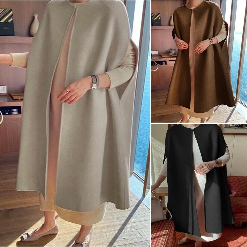 Femme Faux Laine Long Cape Poncho Gilet sans Manche Japonais - Photo 2/4