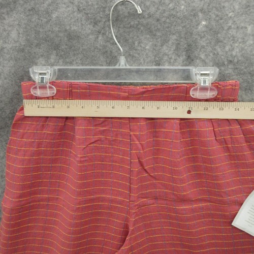 FLAX Designs Women Floods Pants S Pink Check Linen Elastic Waistband Pull On New - Picture 5 of 13