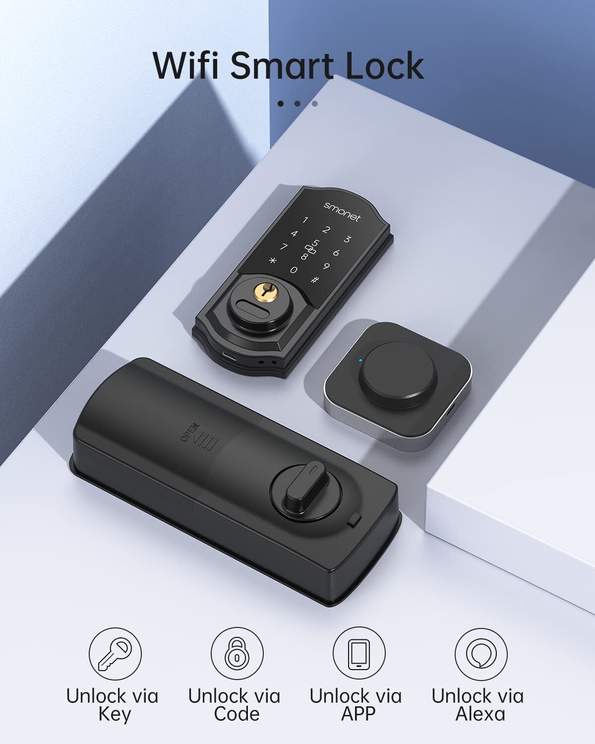 WiFi Door Lock Keyless Entry Bluetooth Electronic Digital Keypad Smart